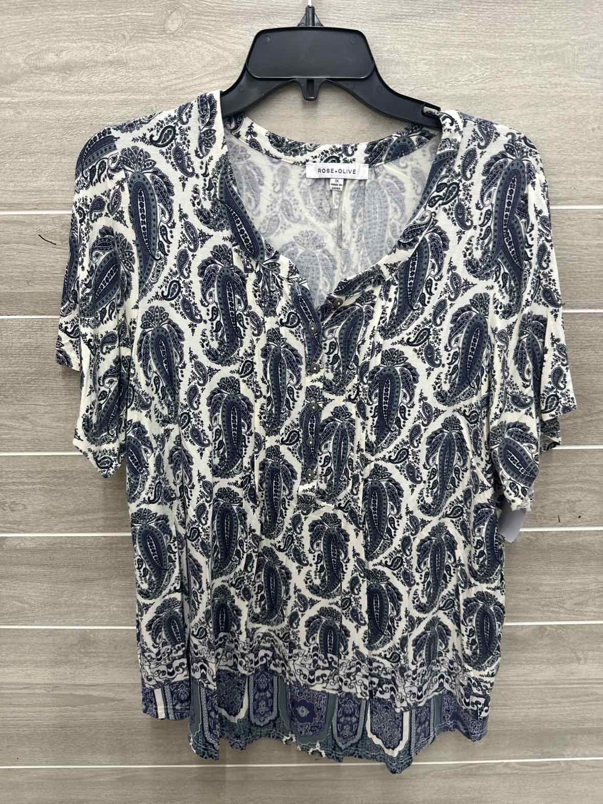 Rose + Olive Blue Womens Women Size 1X Shirt