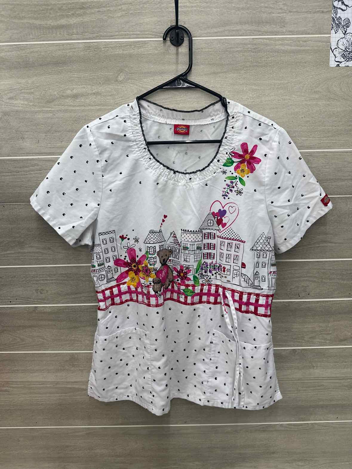 Dickies Size L White Womens Scrub Top