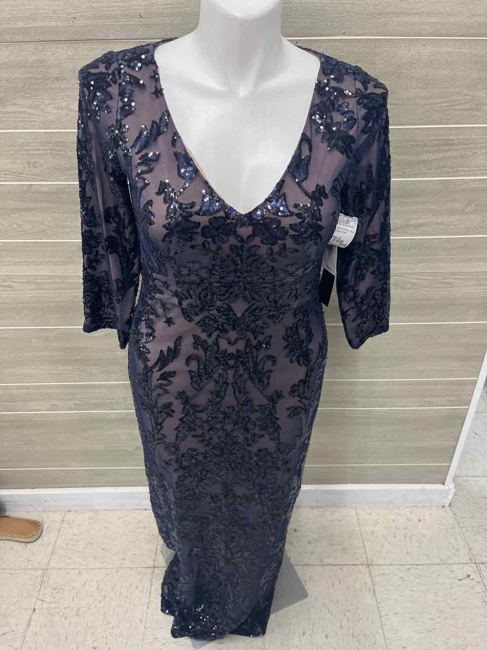papell boutique evening dress Size 12 Navy Womens Gown/Evening Wear – Twice As Nice Consignments liveonsite Black Contrast Cutout Tennis All over beaded gown Size:US 4