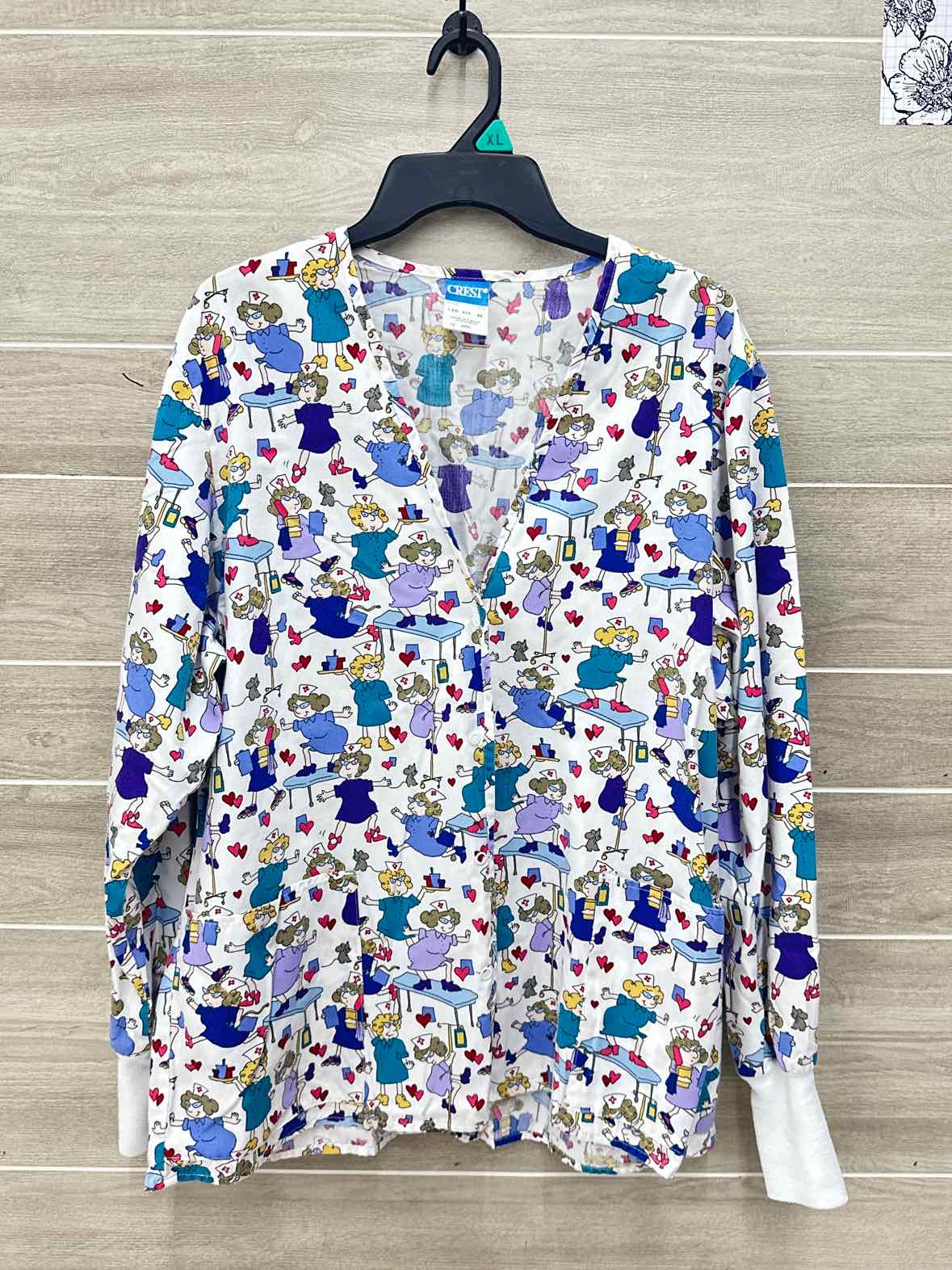 Crest White Womens Women Size M Scrub Top