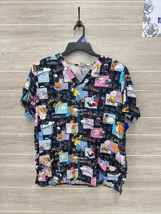 Peanuts Size XL Black Womens Scrub Top