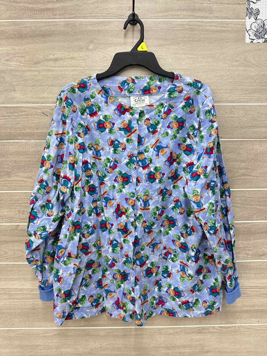 Crest Blue Womens Women Size M Scrub Top