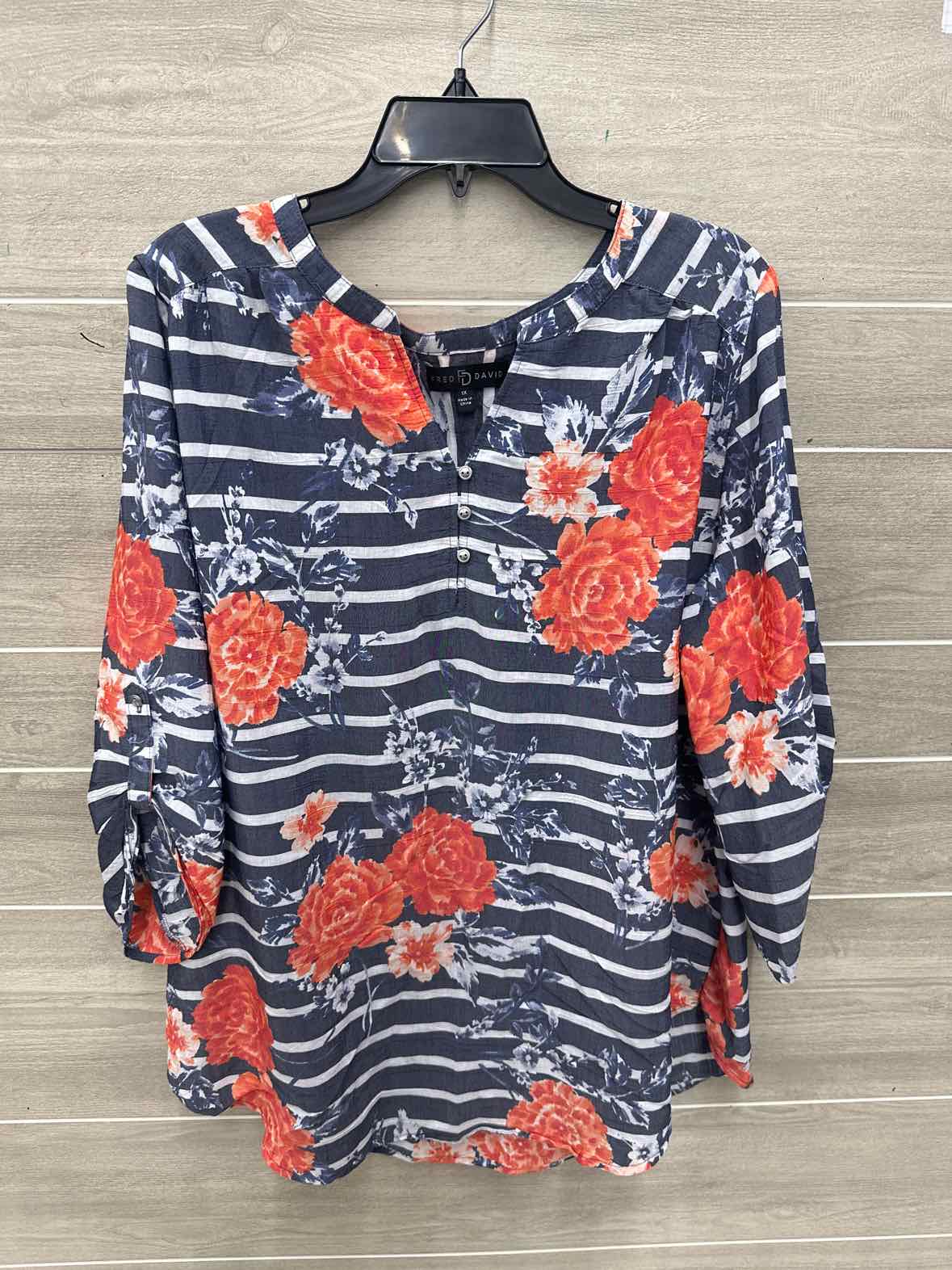 Fred David Size 1X Blue Plus Shirt